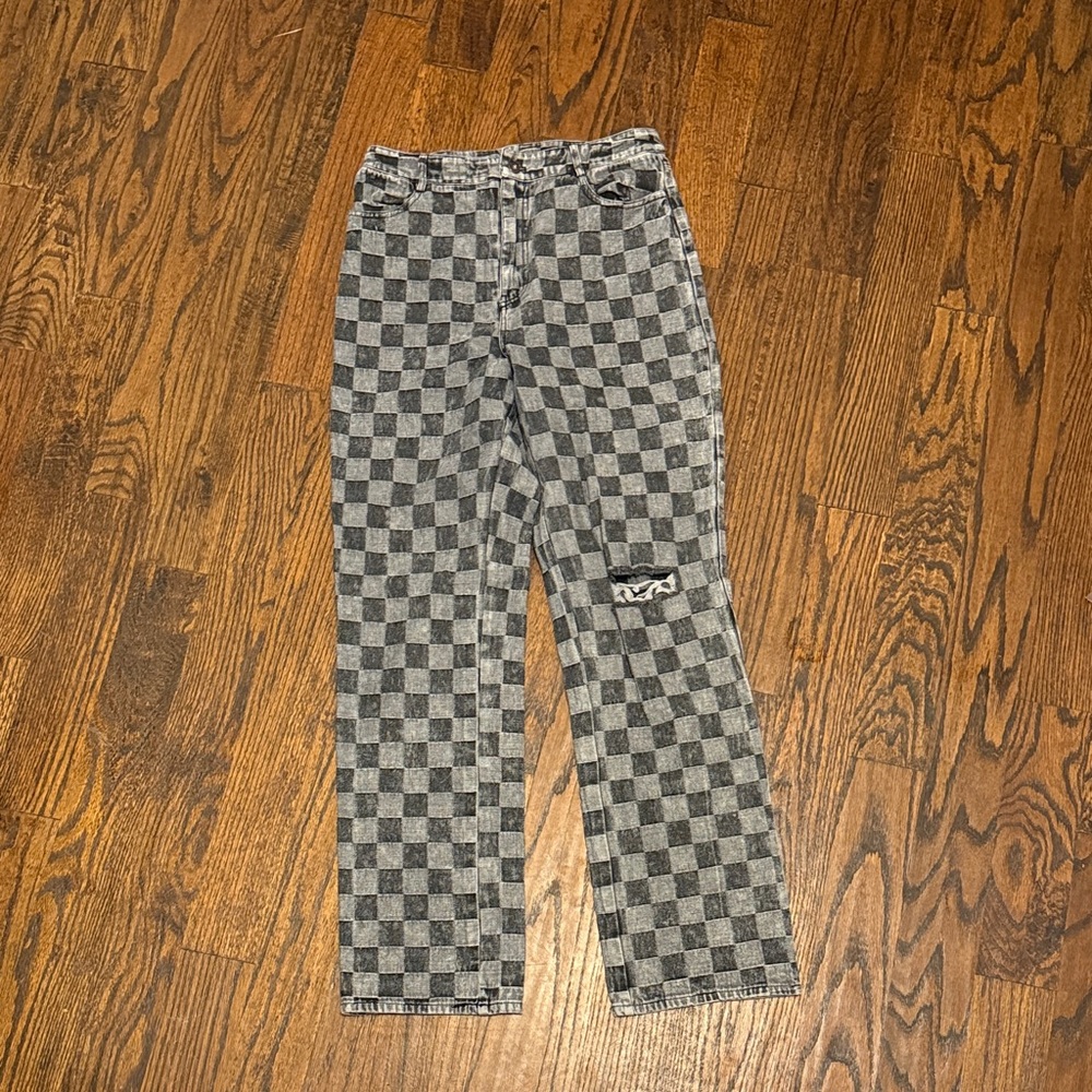 Checkered Black and Gray Boyfriend Jeans